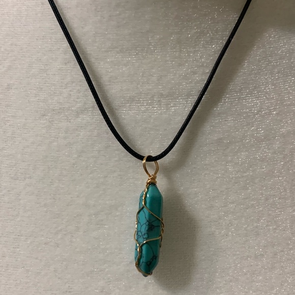 Turquoise Pendant with Black Cord Necklace - Picture 5 of 9